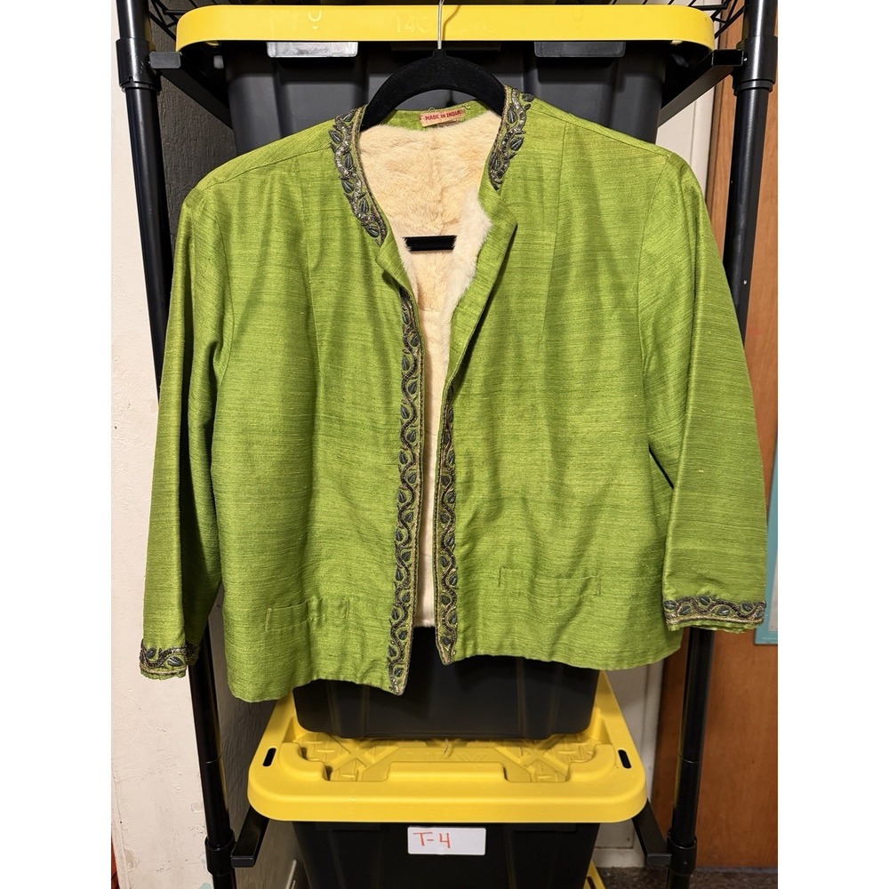 Vintage Silk Indian Trachten Fur Lined Jacket Made In India‎  Women's Size Small
